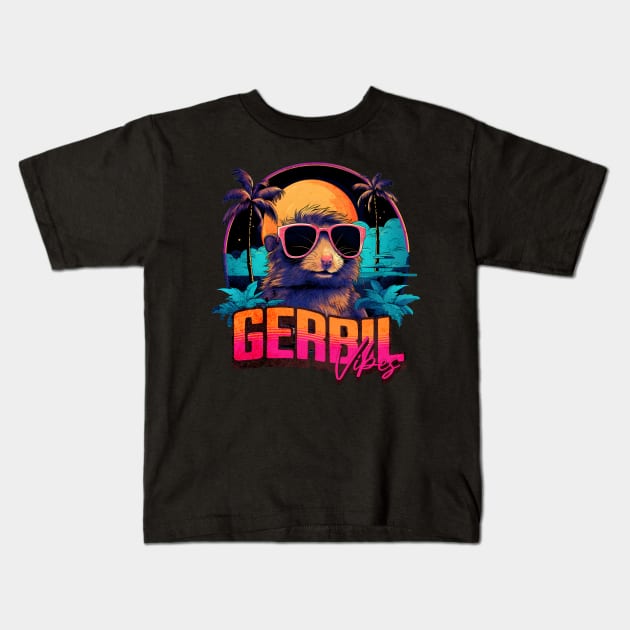 Retro Wave Gerbil Good Vibes Miami Kids T-Shirt by Miami Neon Designs